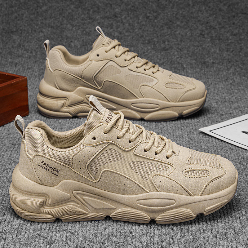 Men's Beige, Silver and Gray Mesh Platform Casual Sneakers