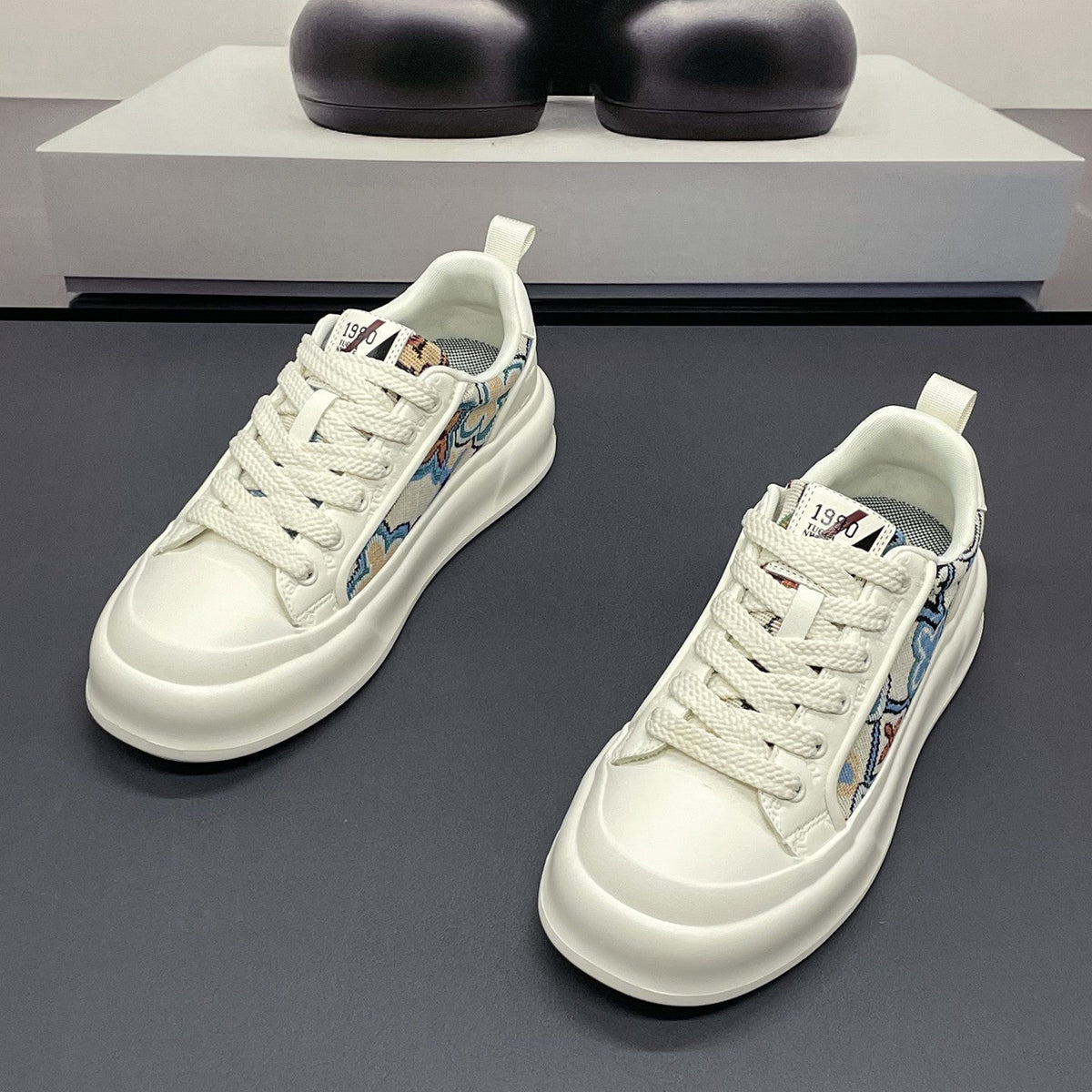 Men's Cream, Silver and Green Printed Canvas Sneakers