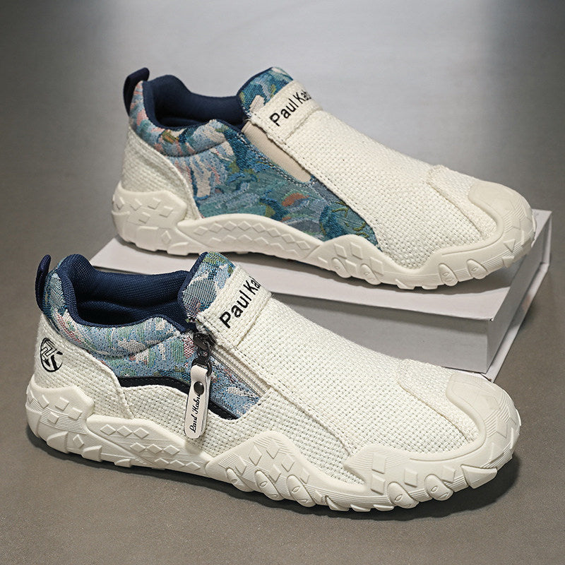 Men's Gray and Aqua Slip-On Outdoor Sneakers