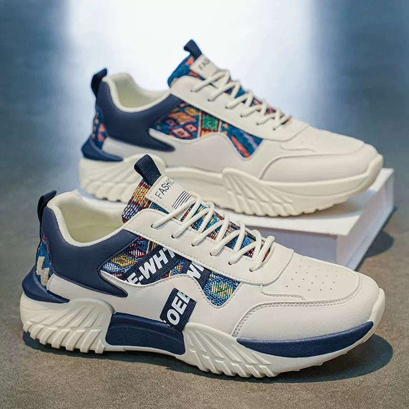 Men's White, Navy and Cream Platform Running Sneakers