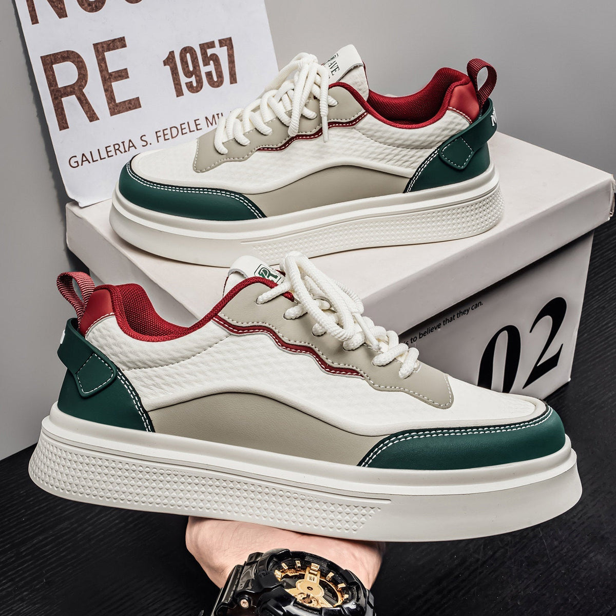 Men's Silver, Beige and Cream Retro Trainer Sneakers