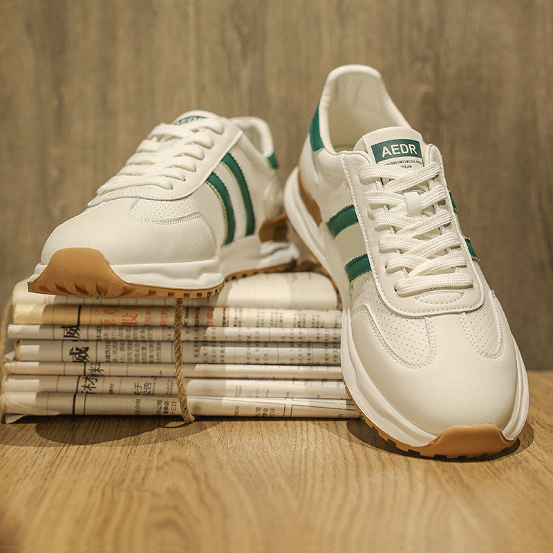 Men's White and Green Retro Trainer Sneakers