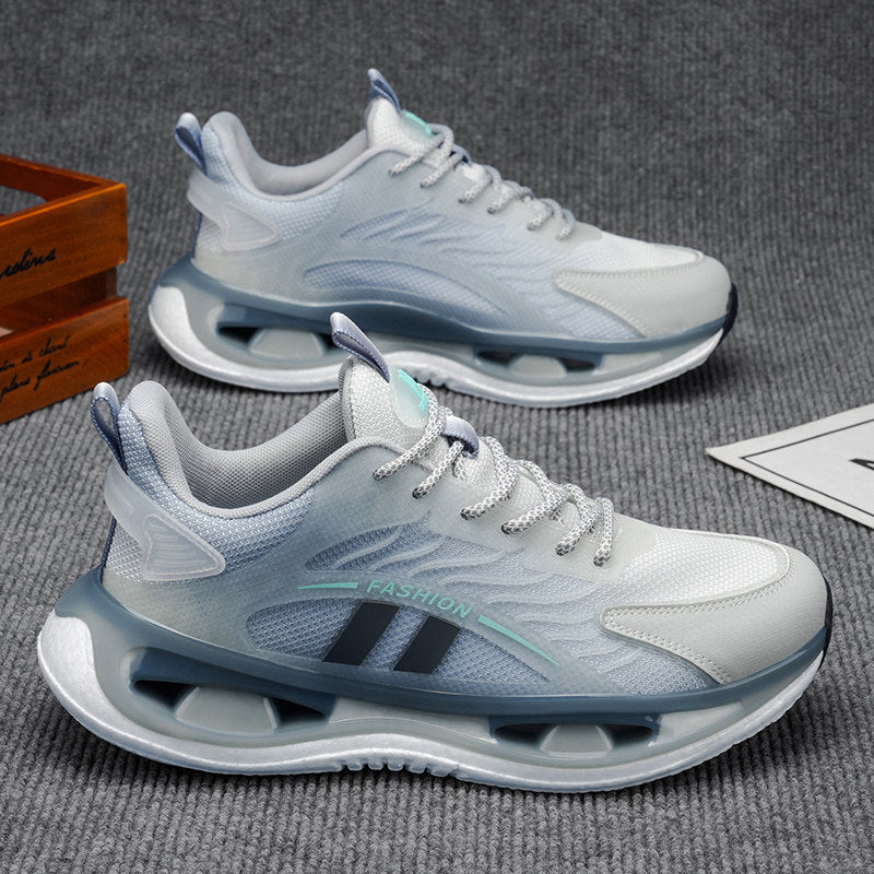 Men's Silver, Gray and Sage Green Platform Running Sneakers