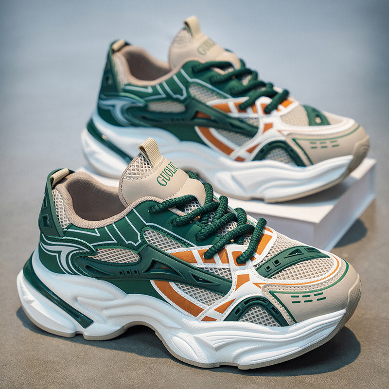 Men's Silver, Gray and Brown Mesh Running Sneakers