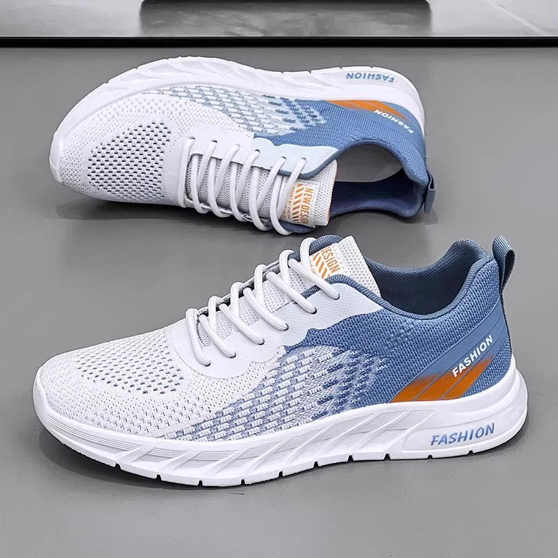 Men's White, Gray and Silver Mesh Running Sneakers