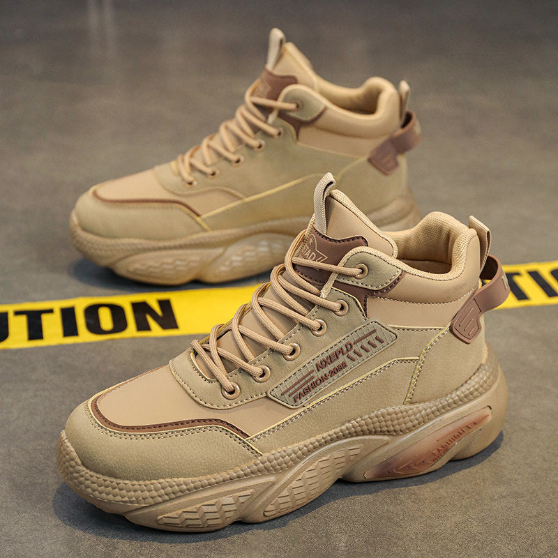 Men's Tan, Silver and Beige Platform Outdoor Walking Sneakers