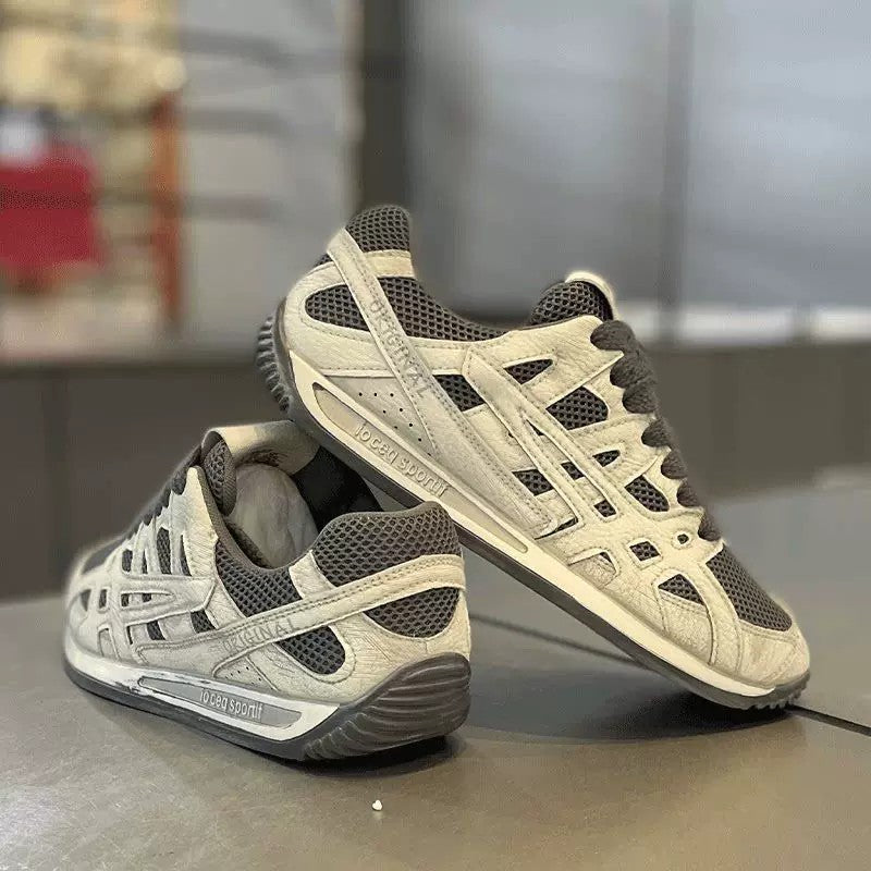Men's White and Black Mesh Cage Running Sneakers
