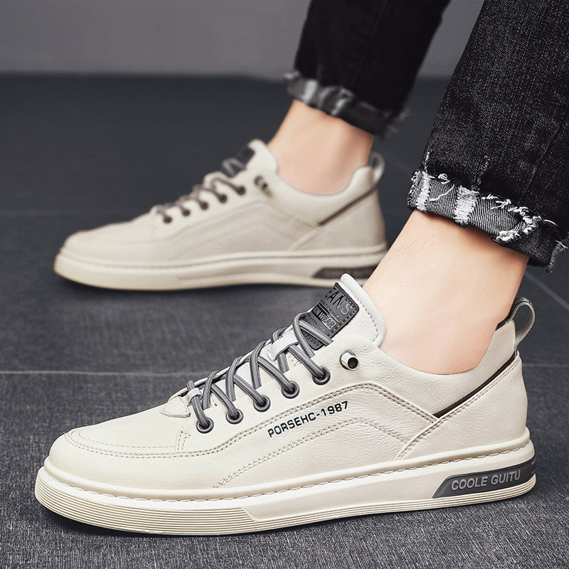 Men's White and Gray Platform Low-Top Sneakers