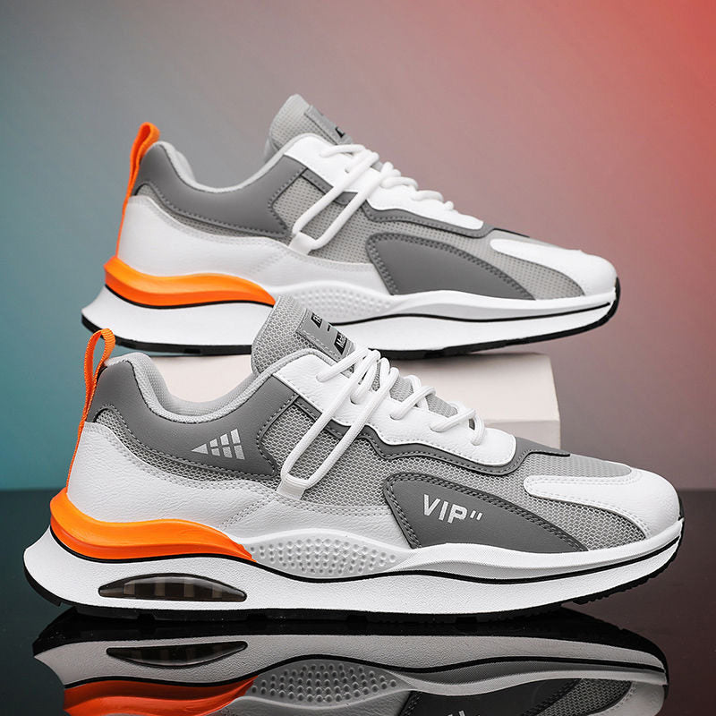 Men's Beige, Cream and Gray Mesh Casual Sneakers
