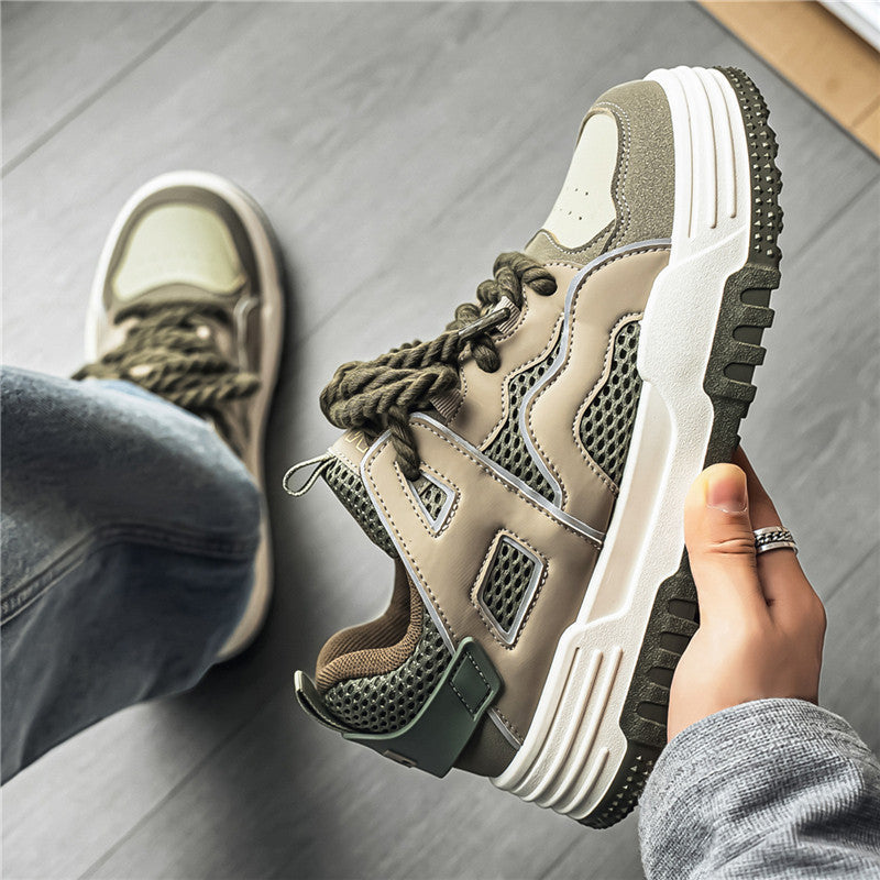 Men's White, Gray and Olive Platform Retro Trainer Sneakers
