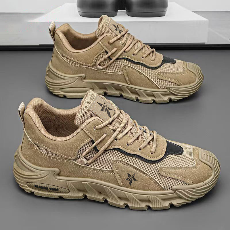 Men's Gray, Olive and Navy Retro Trainer Sneakers