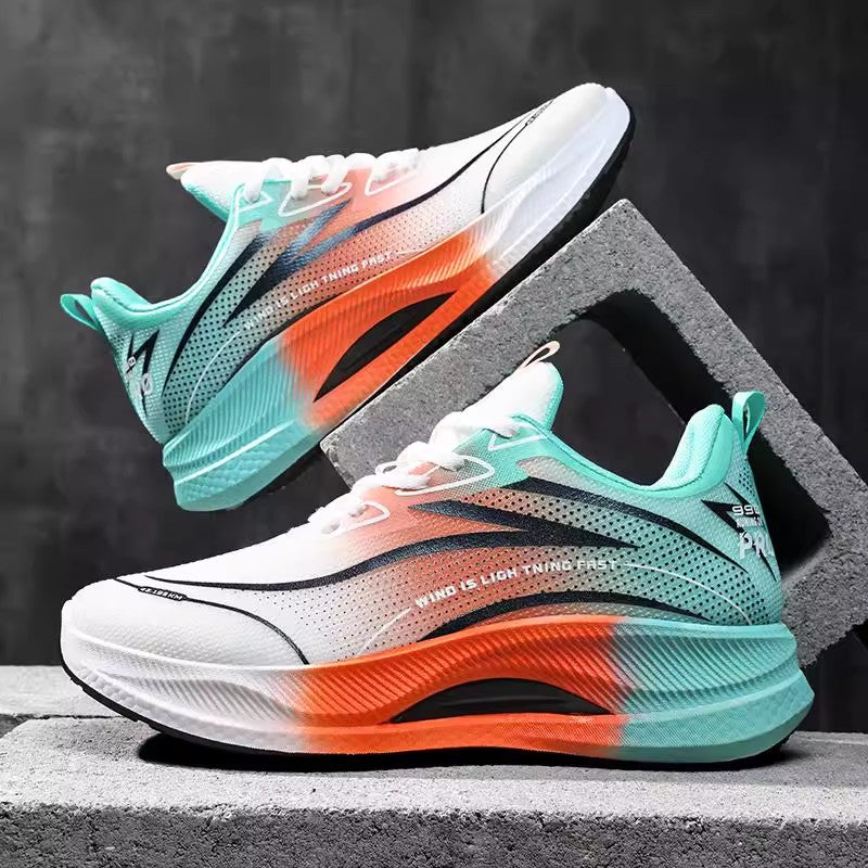Men's White, Navy and Silver Mesh Running Sneakers