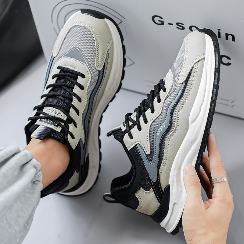 Men's Silver, Black and Navy Mesh Platform Running Sneakers