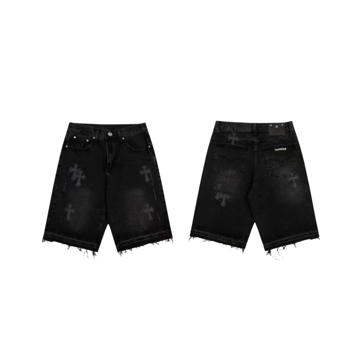 Chrome Hearts Cross Patch Denim Jorts - Washed Black