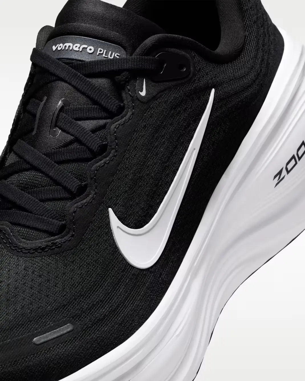 Nike Vomero Plus – Black / White | 43mm Full-Length ZoomX + Cushlon 3.0 Max Cushion Daily Running Shoe