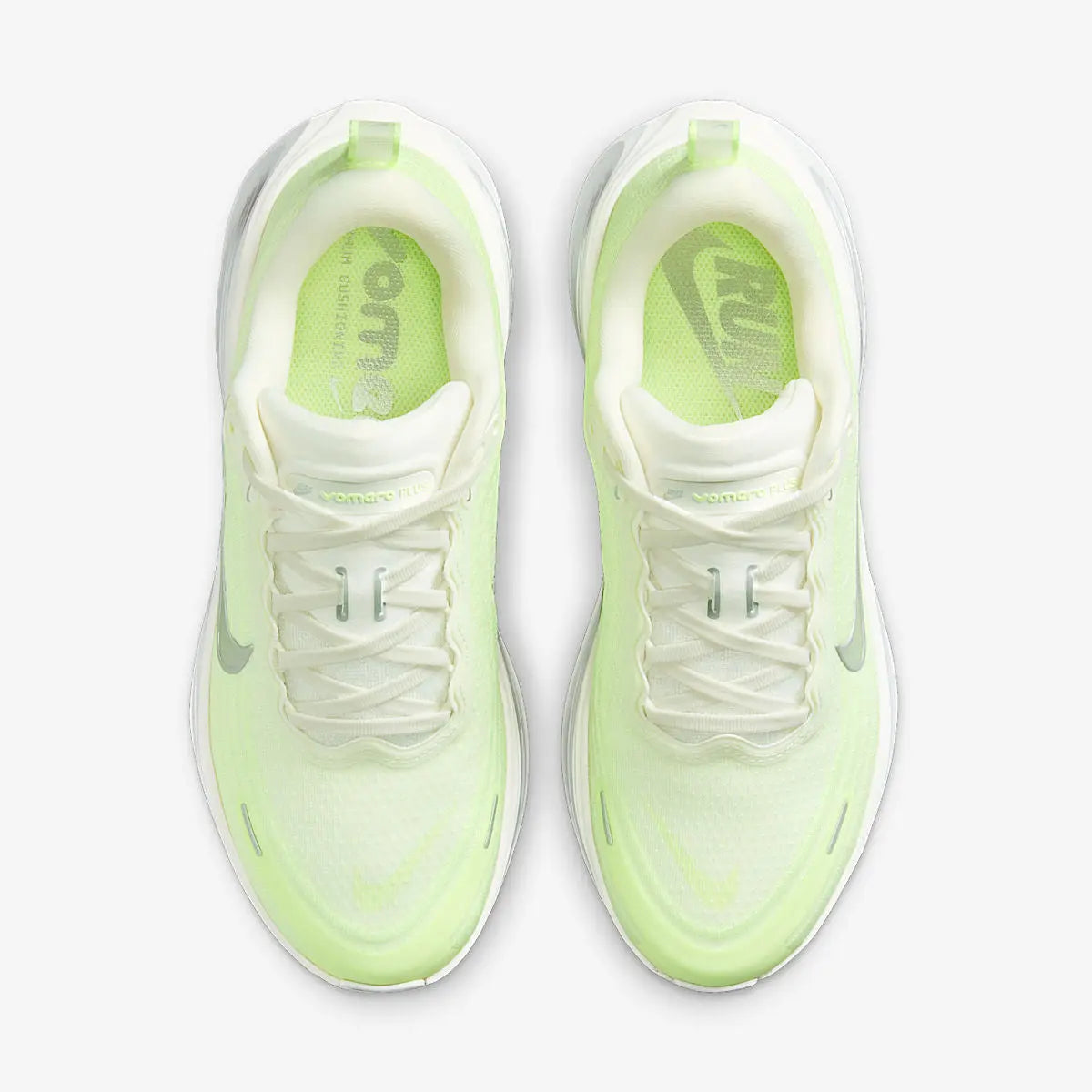 Nike Vomero Plus – White / Barely Volt / Metallic Silver | 45mm Full-Length ZoomX Women’s Max Cushion Daily Running Shoe