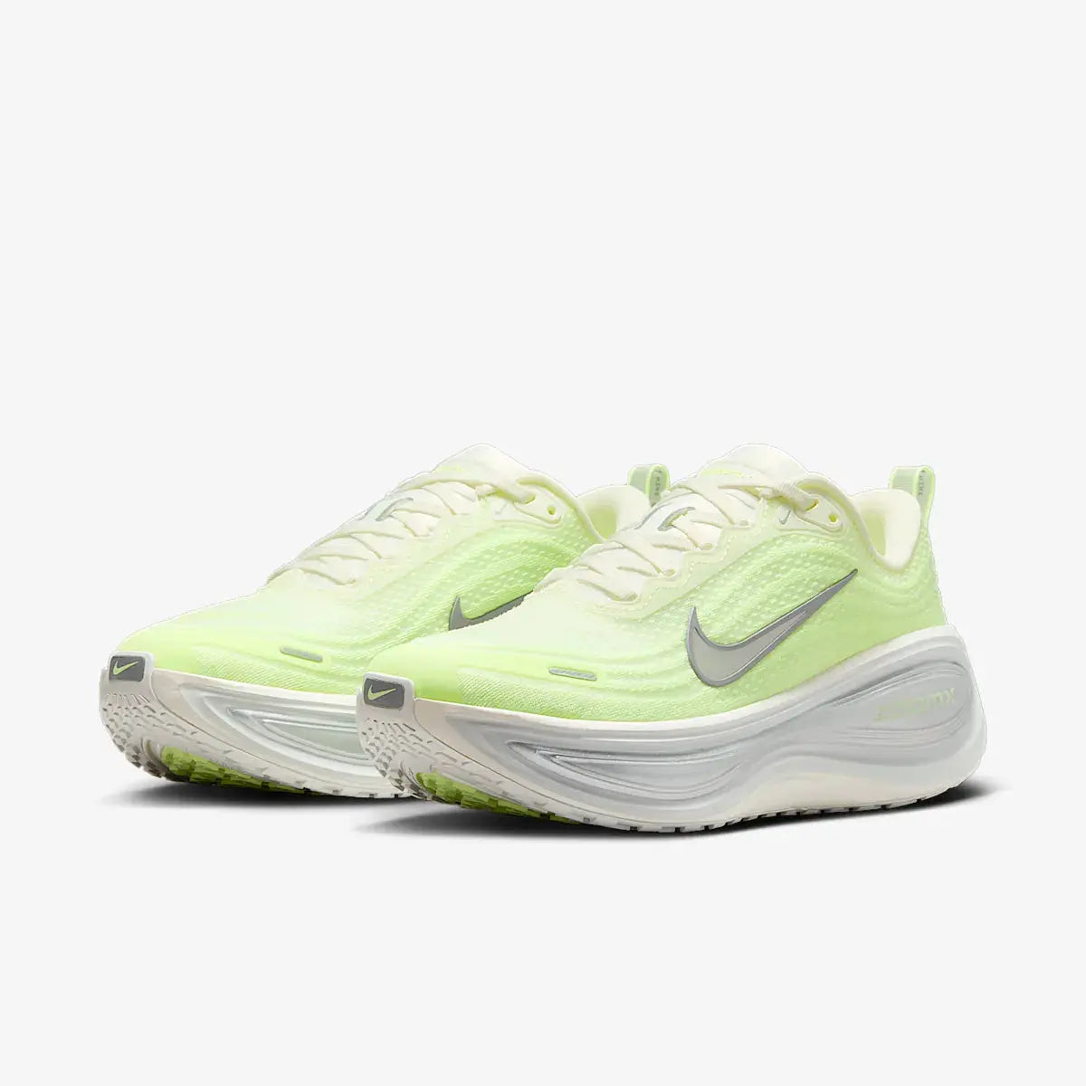 Nike Vomero Plus – White / Barely Volt / Metallic Silver | 45mm Full-Length ZoomX Women’s Max Cushion Daily Running Shoe