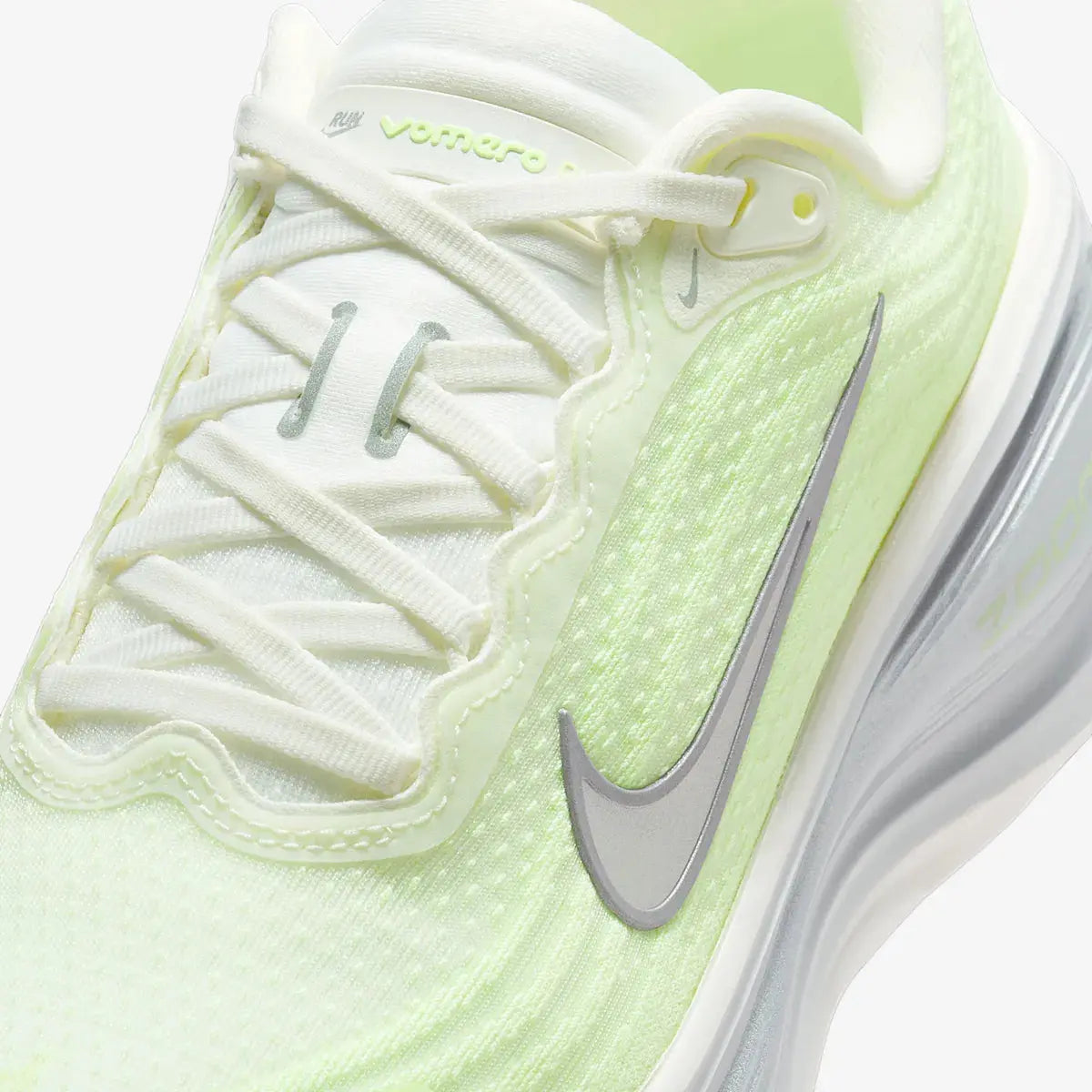 Nike Vomero Plus – White / Barely Volt / Metallic Silver | 45mm Full-Length ZoomX Women’s Max Cushion Daily Running Shoe
