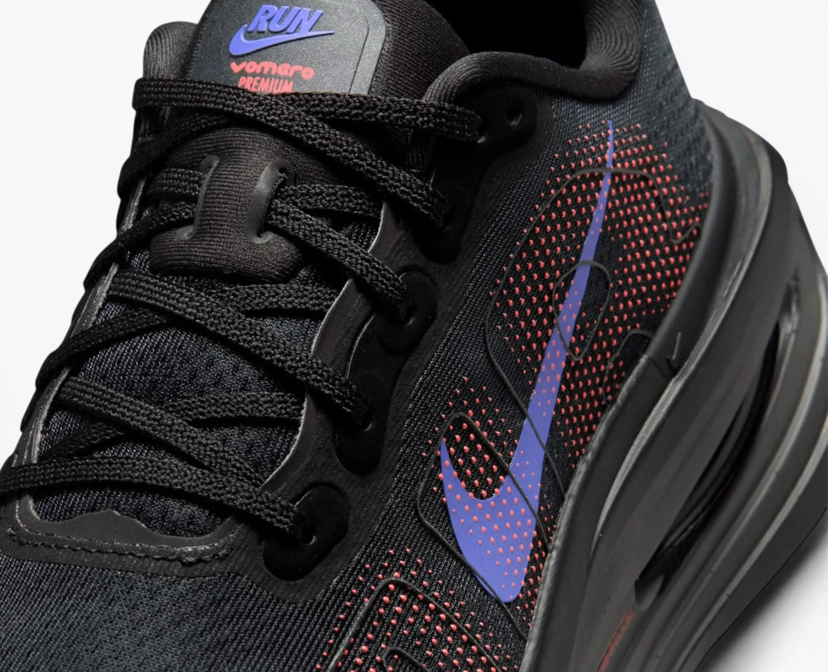 Nike Vomero Premium – Black / Sapphire / Hot Lava | 55mm ZoomX + Dual Air Zoom Stealthy Max Cushion Running Shoe