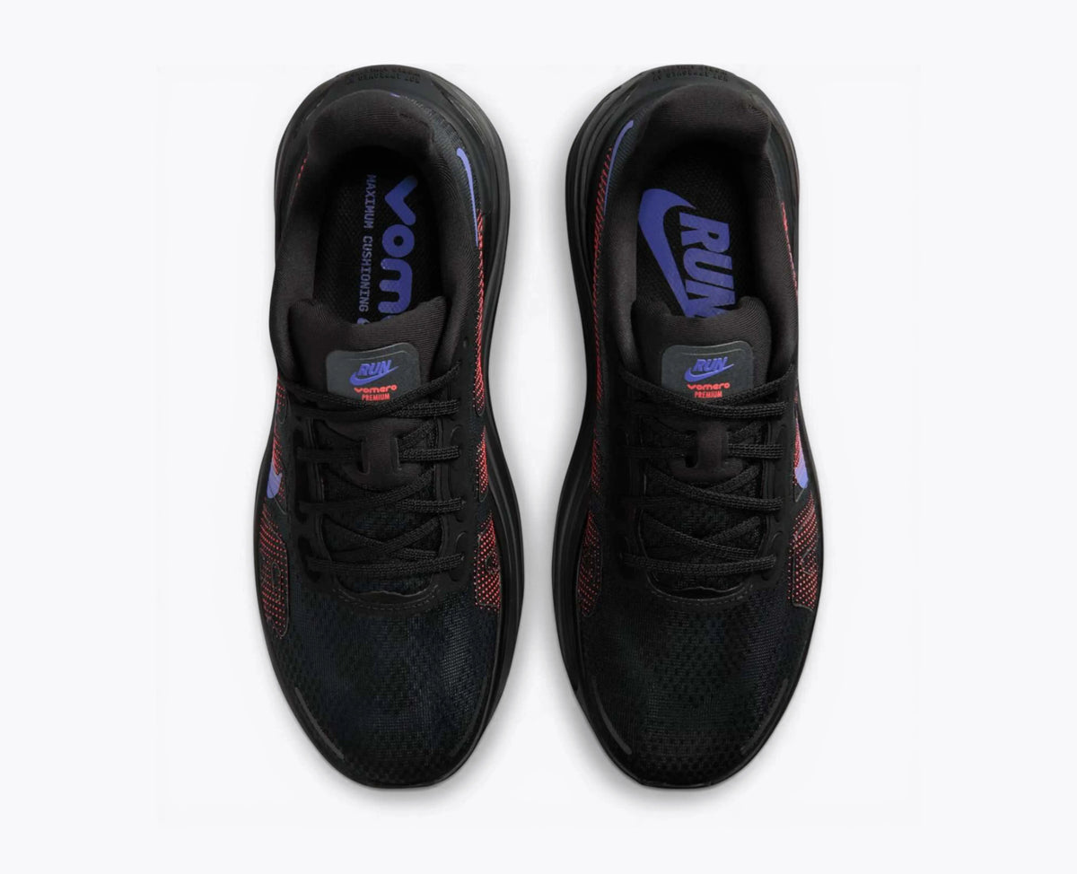 Nike Vomero Premium – Black / Sapphire / Hot Lava | 55mm ZoomX + Dual Air Zoom Stealthy Max Cushion Running Shoe