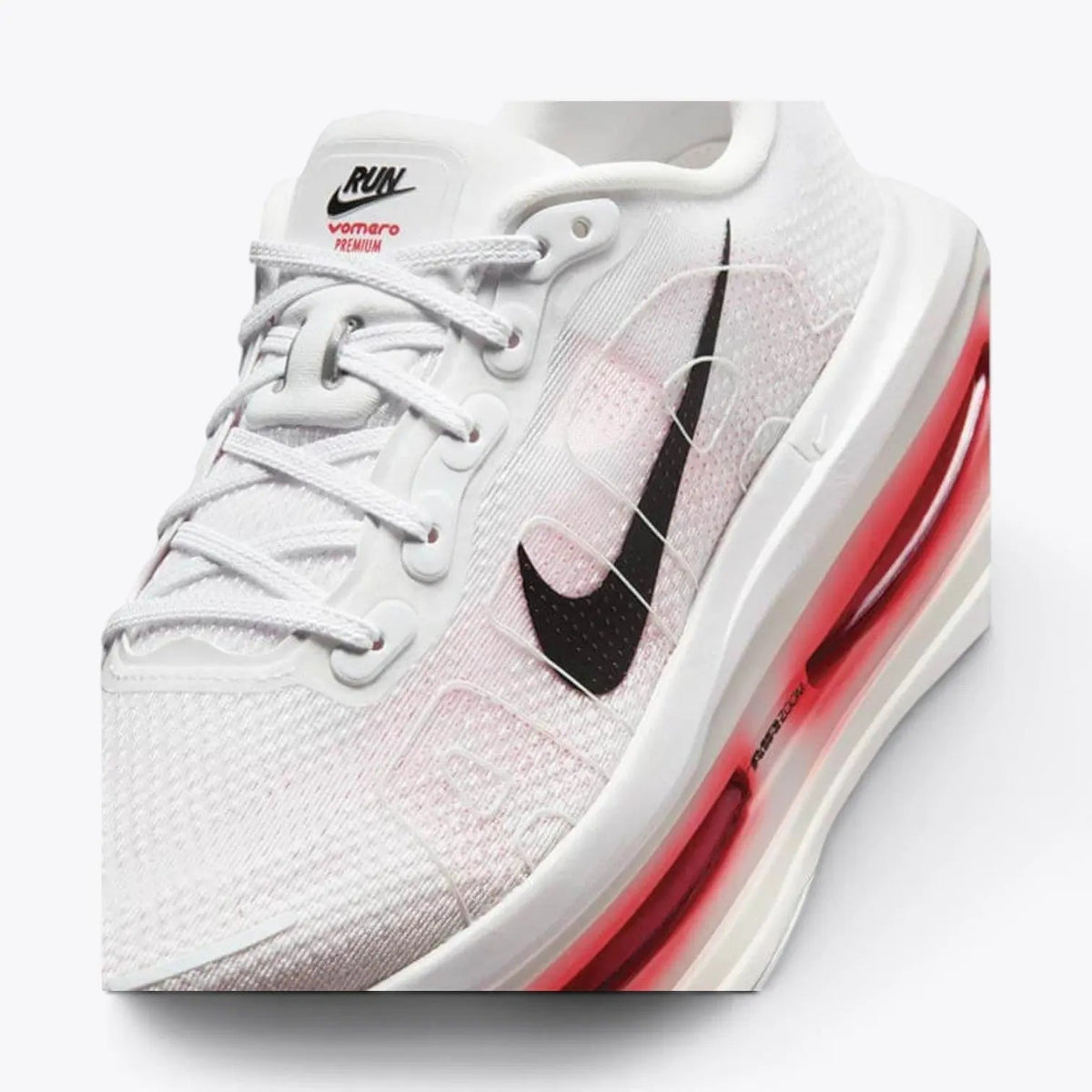 Nike Vomero Premium – White / Bright Crimson | 55mm ZoomX + Dual Air Zoom Clean Max Cushion Running Shoe