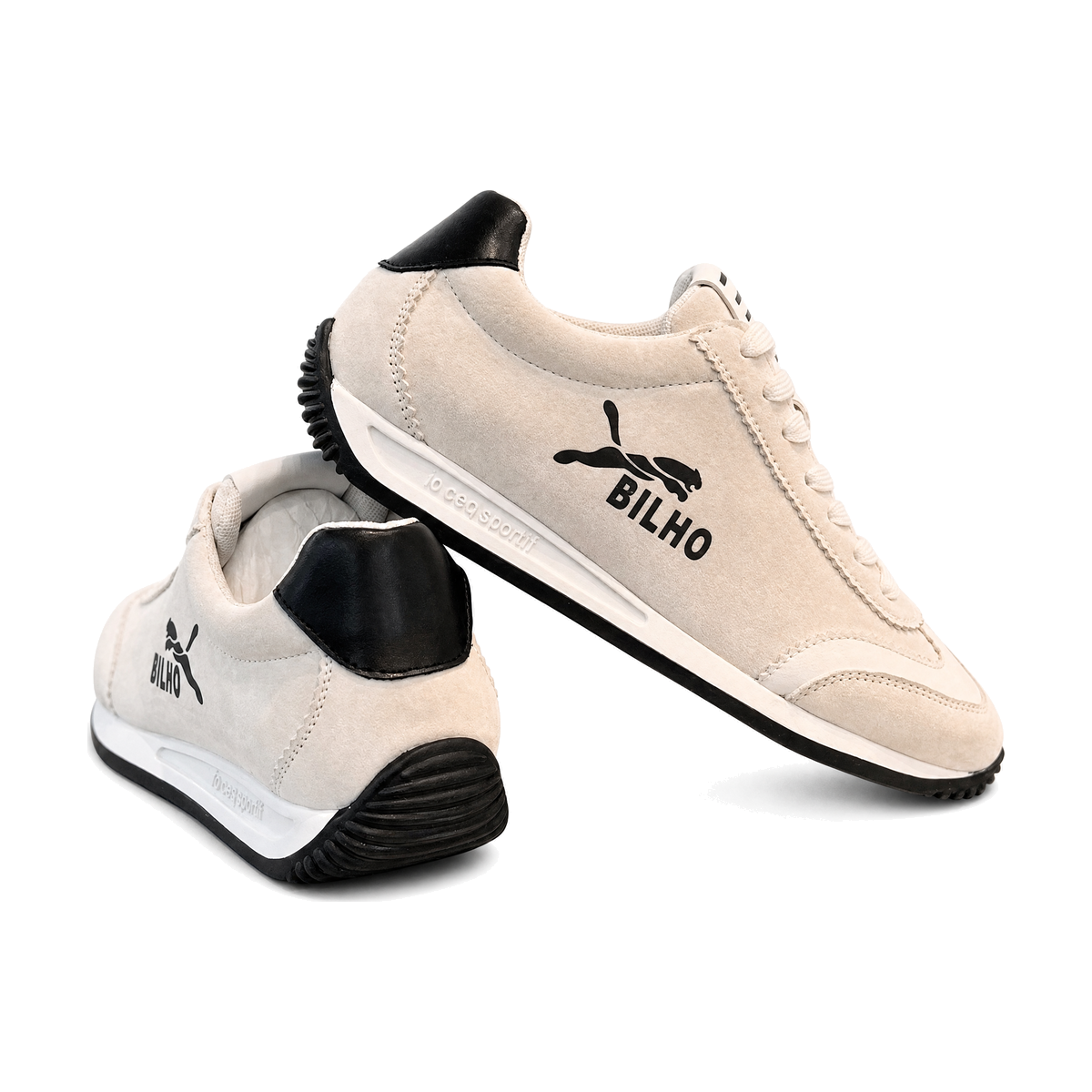 Men's Beige and Black Retro Low-Top Sneakers