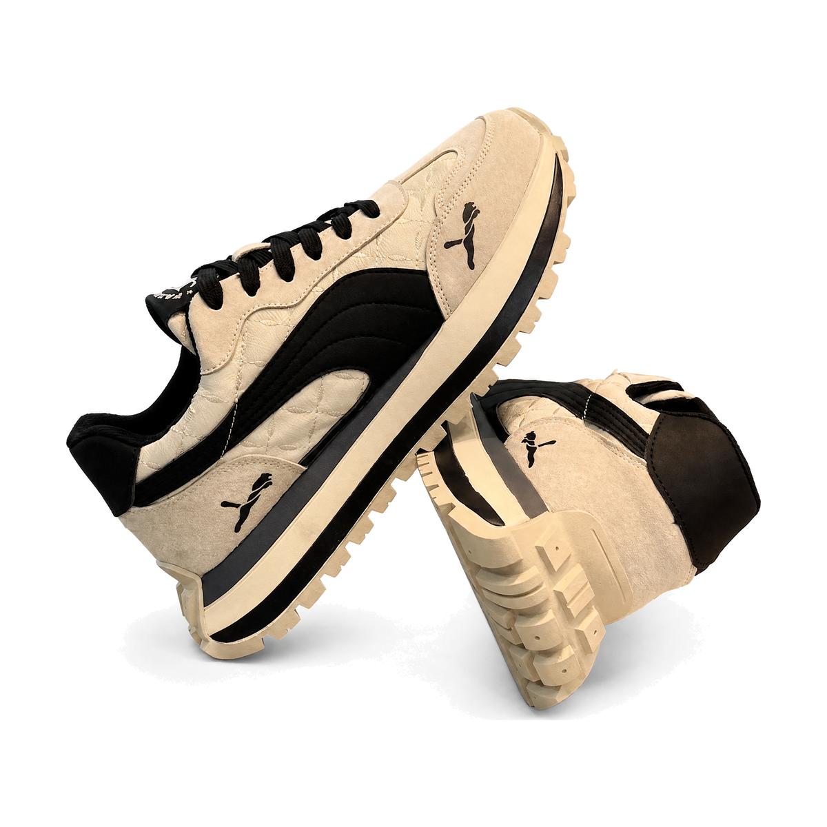 Men's Beige and Black Retro Running Sneakers