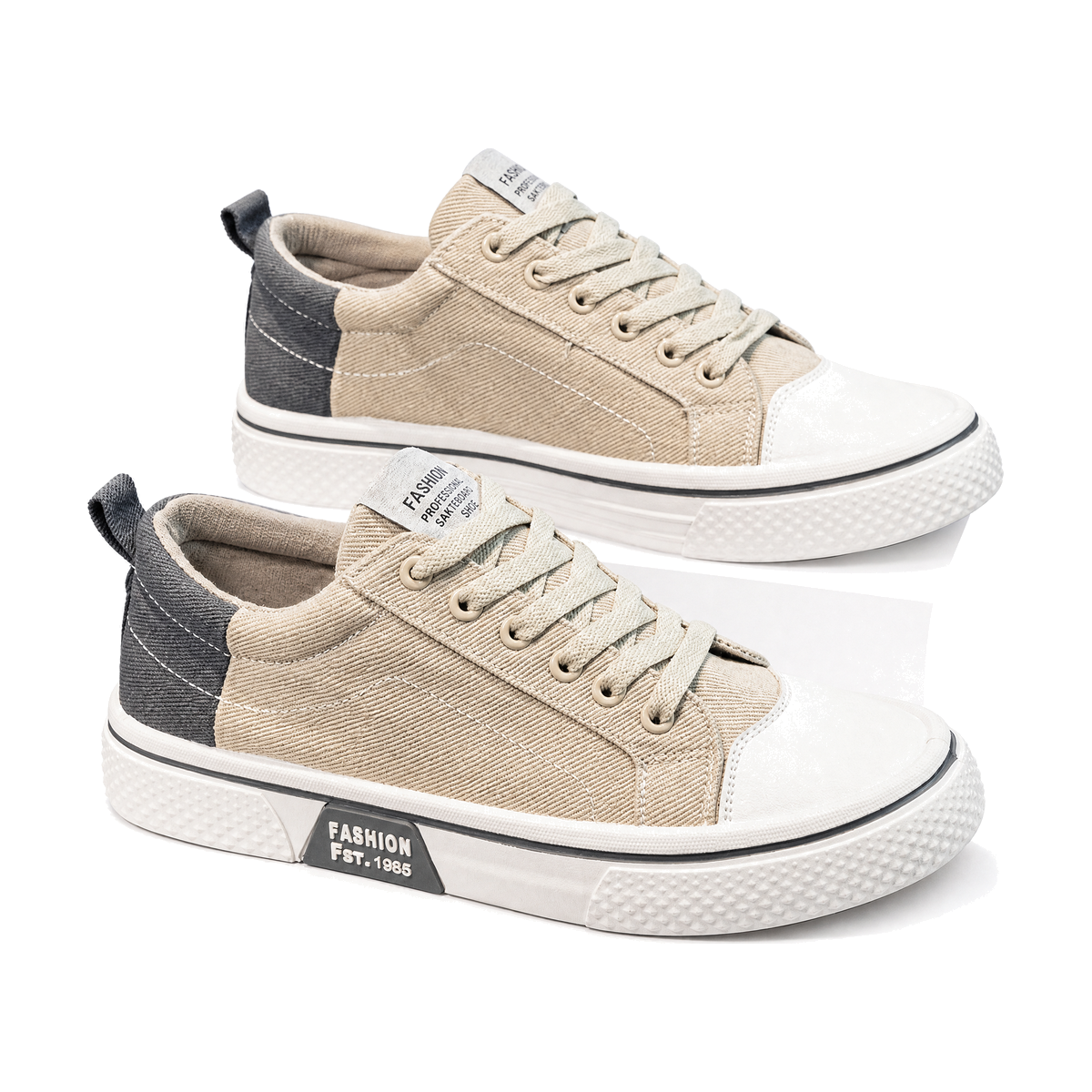 Men's Beige and Gray Canvas High-Top Sneakers