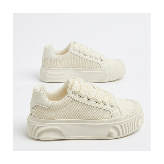 Men's Beige, Gray and Cream Mesh Platform Casual Sneakers
