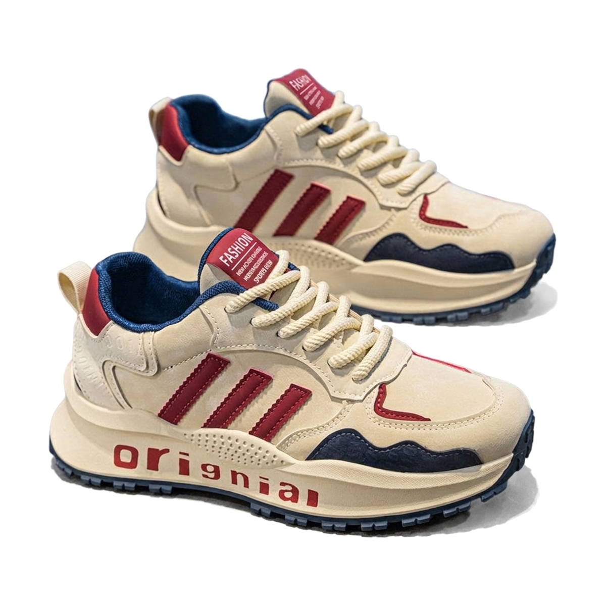 Men's Beige, Sage Green and Silver Running Sneakers