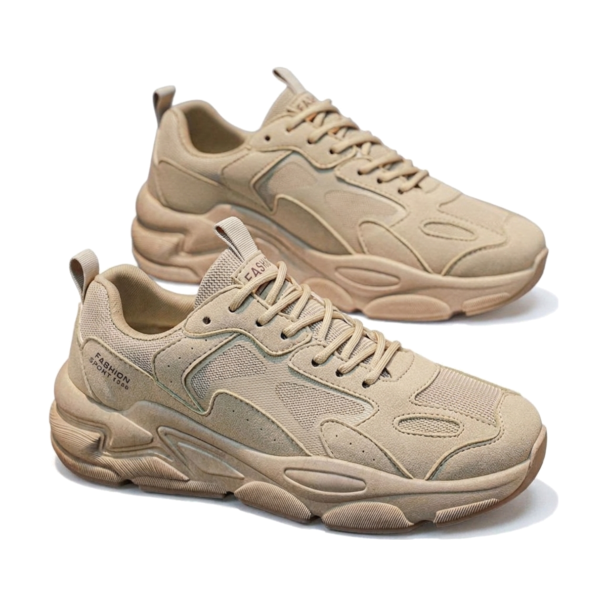 Men's Beige, Silver and Gray Mesh Platform Casual Sneakers