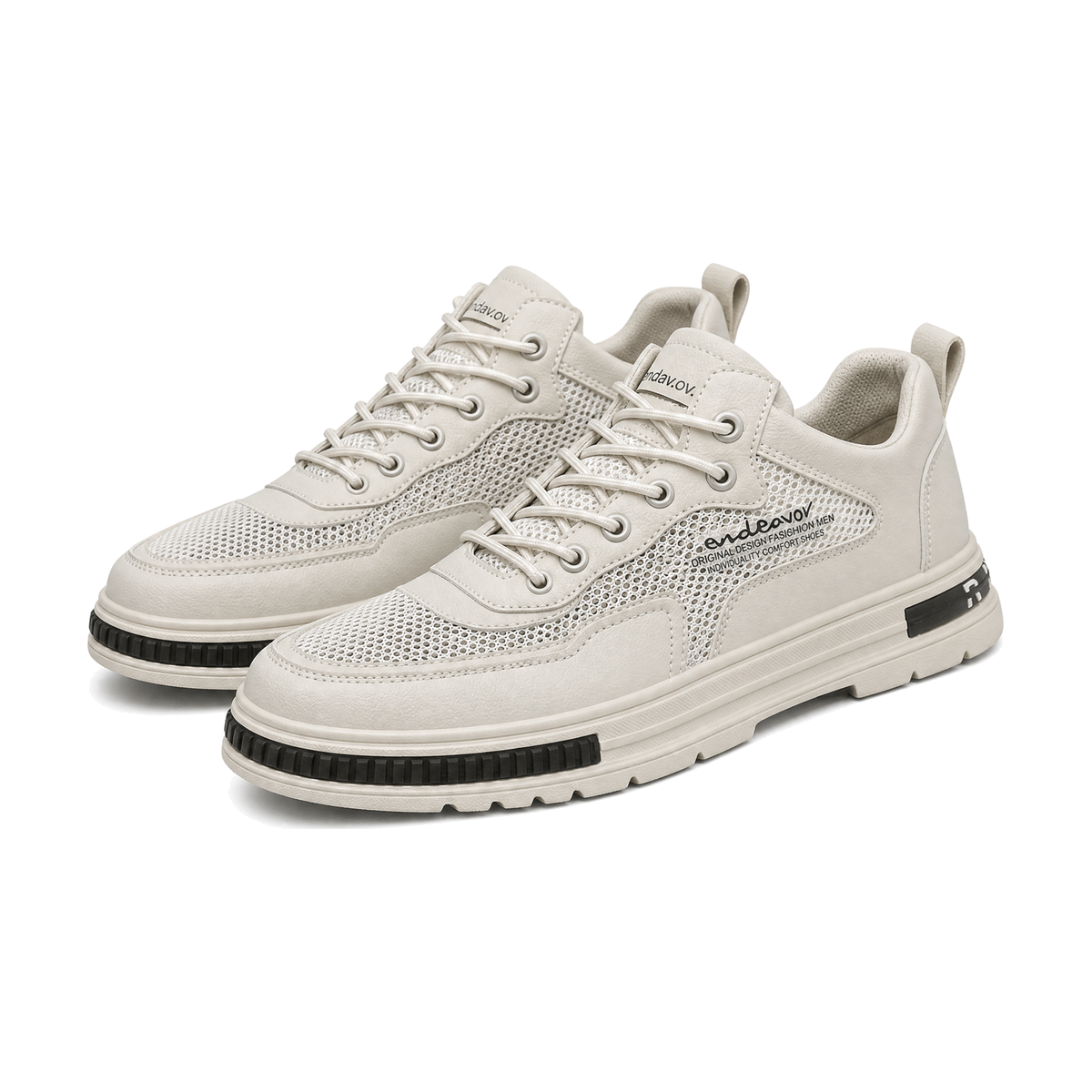 Men's Beige, Tan and Silver Mesh Platform Casual Sneakers