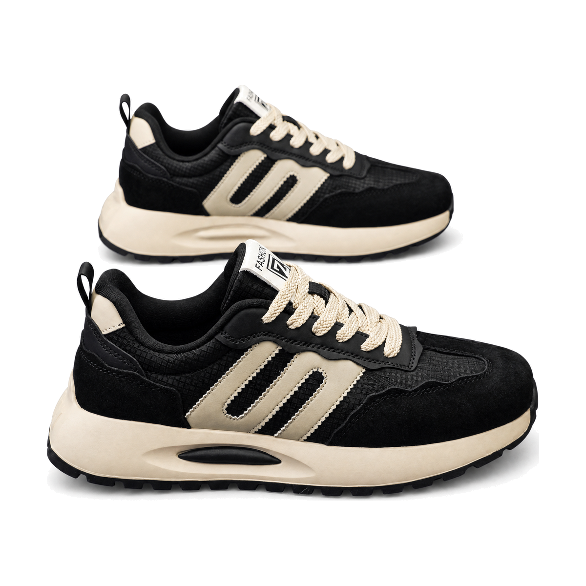 Men's Black and Beige Platform Running Sneakers