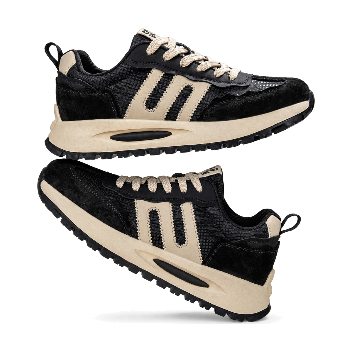 Men's Black and Beige Platform Trainer Sneakers