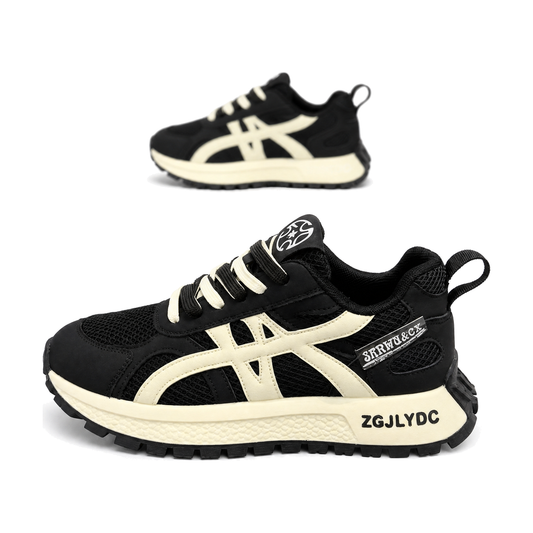 Men's Black and Beige Retro Running Sneakers