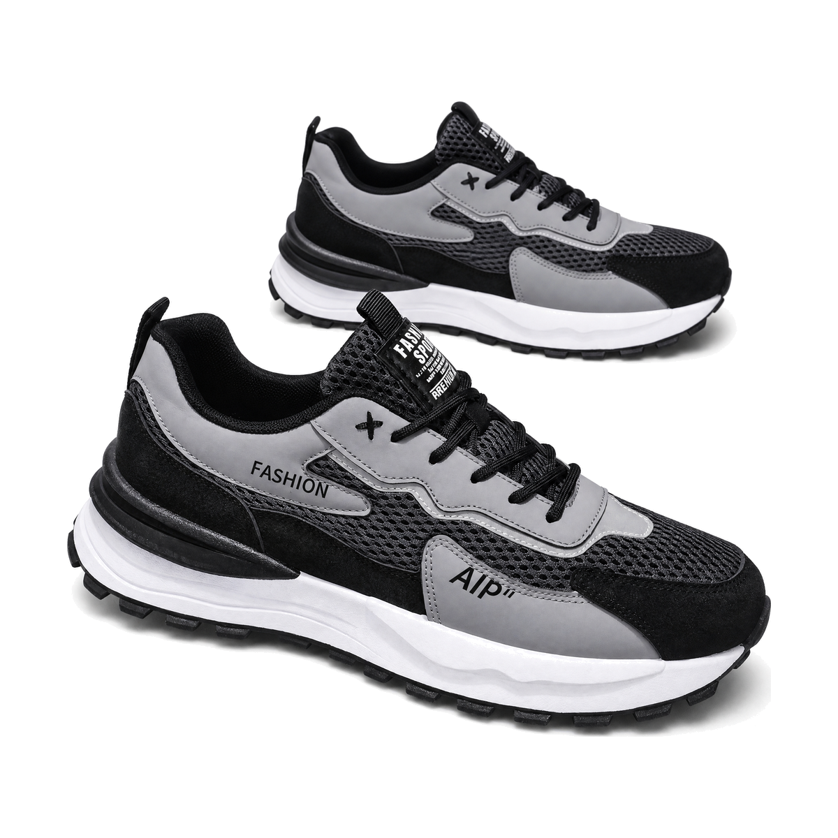 Men's Black and Gray Platform Athletic Sneakers