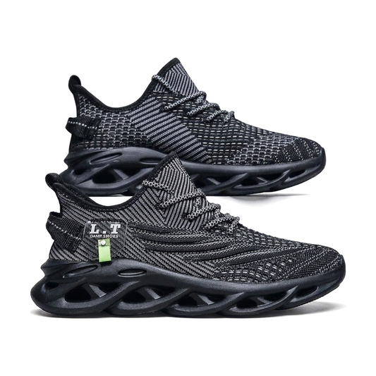 Men's Black, Navy and Green Mesh Running Sneakers