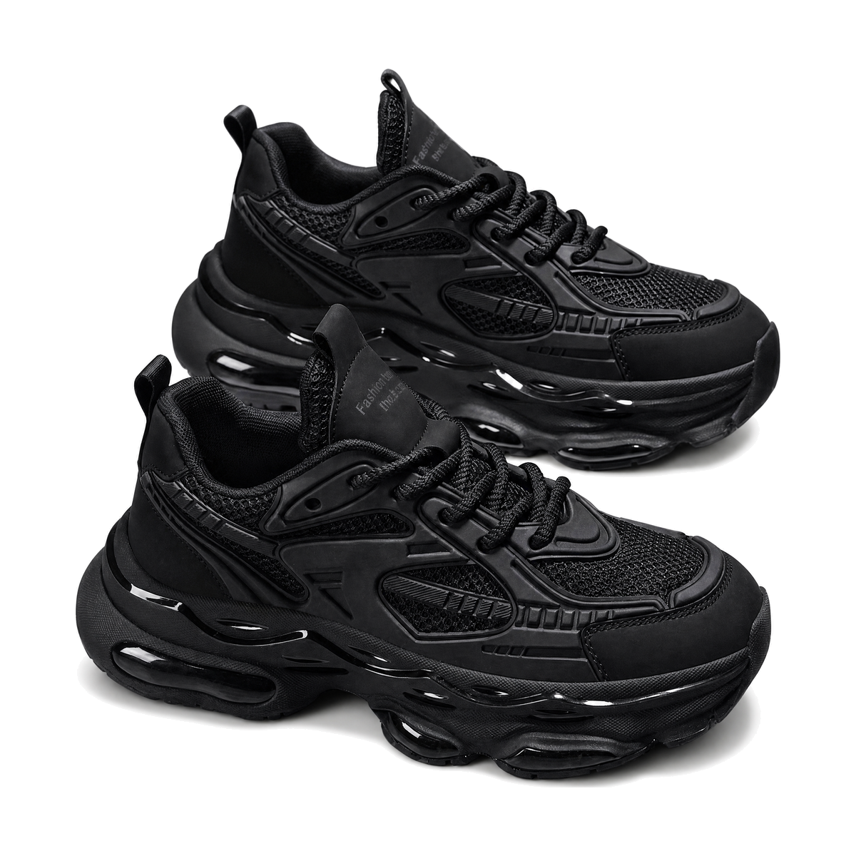 Men's Black, Navy and Sage Green Mesh Platform Running Sneakers