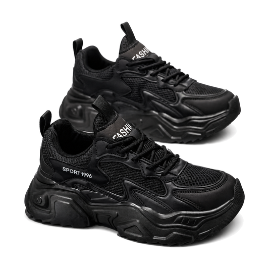 Men's Black, Navy and Silver Mesh Platform Casual Sneakers