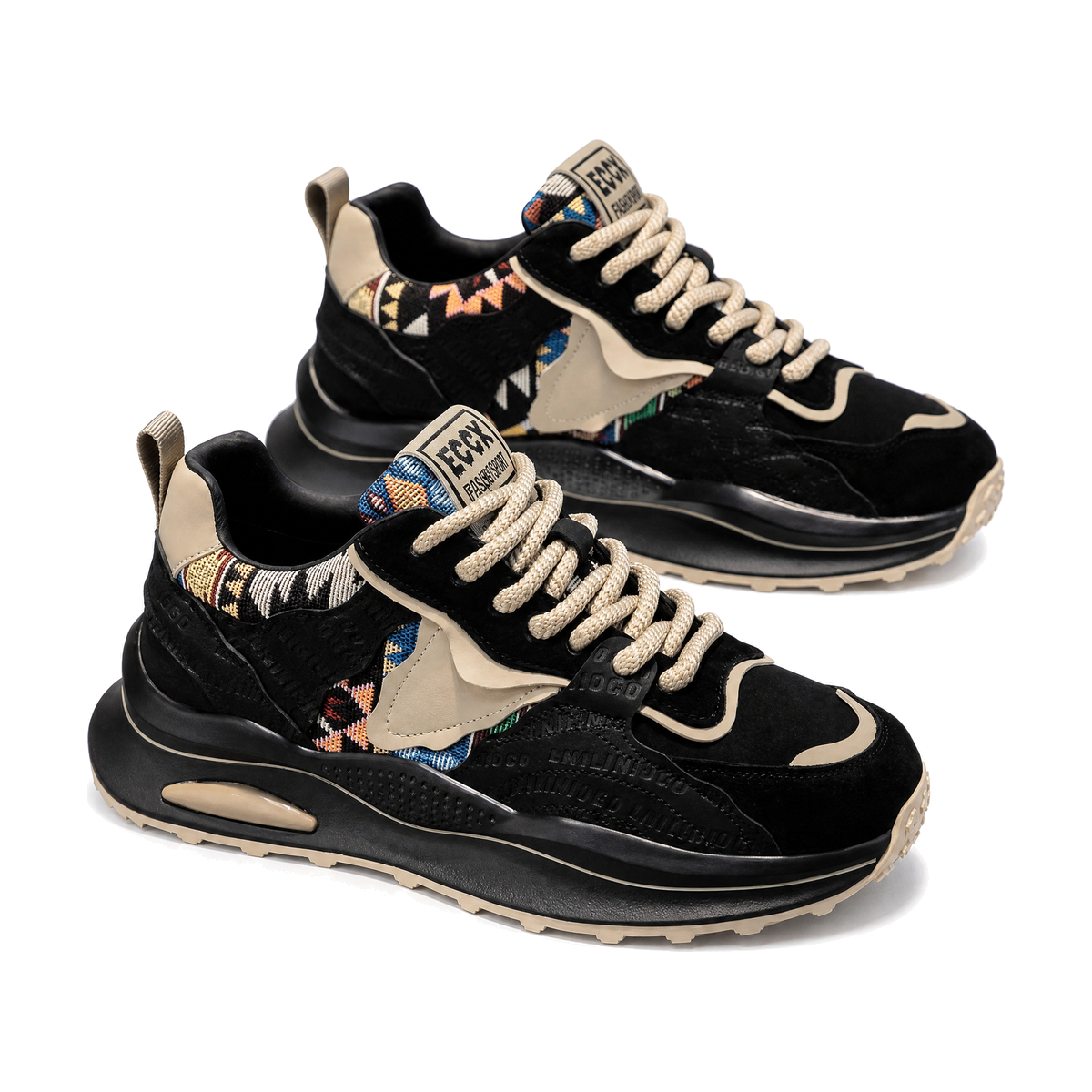 Men's Black, Silver and Gray Platform Casual Sneakers