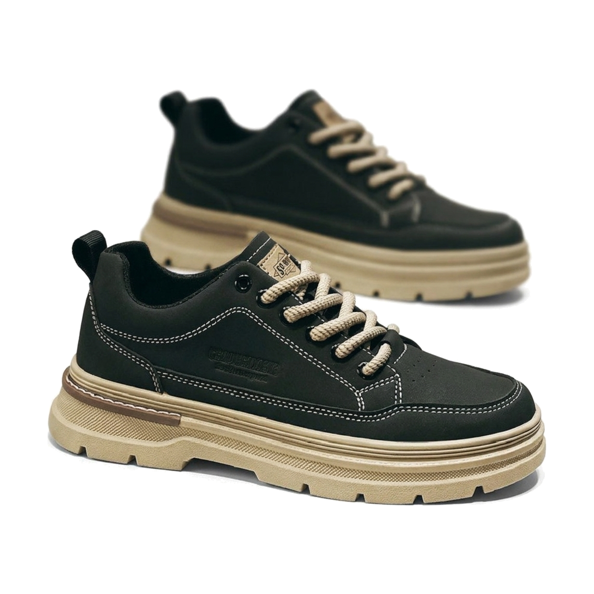 Men's Black, Tan and Olive Retro Trainer Sneakers
