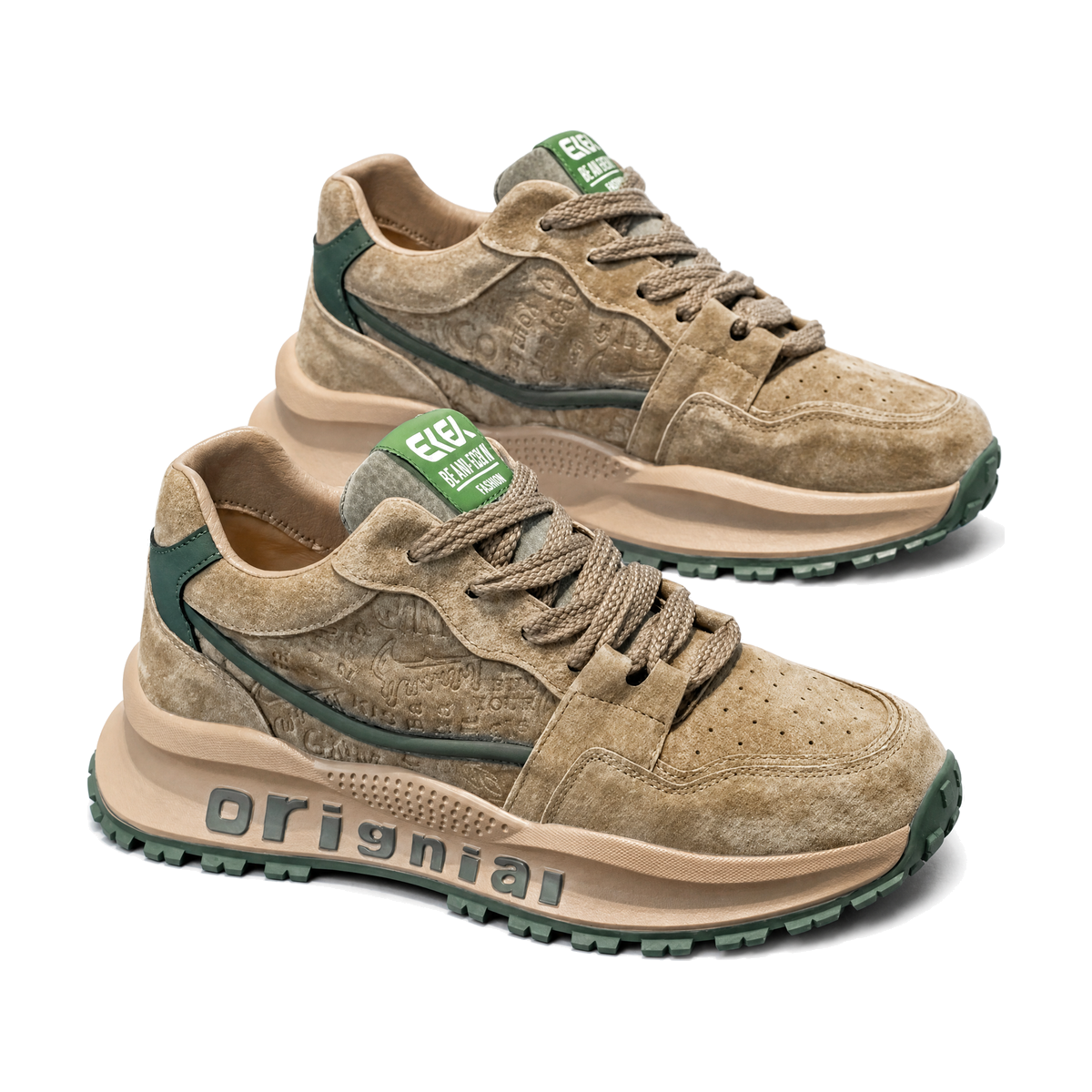 Men's Brown and Green Chunky Platform Sneakers