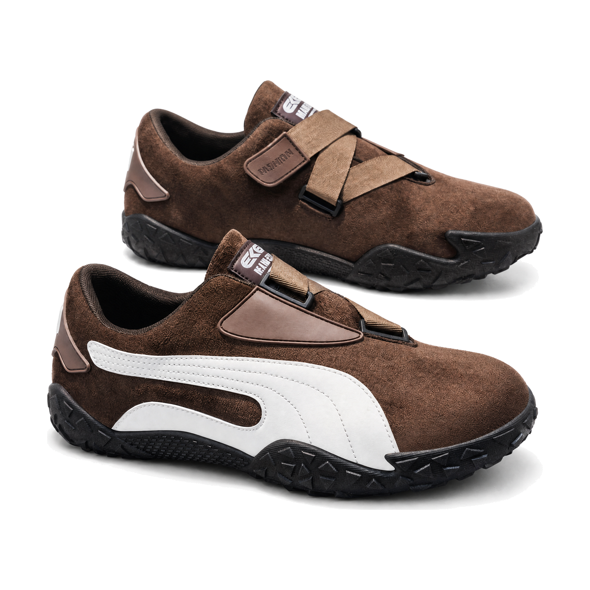Men's Brown and White Strap Retro Sneakers