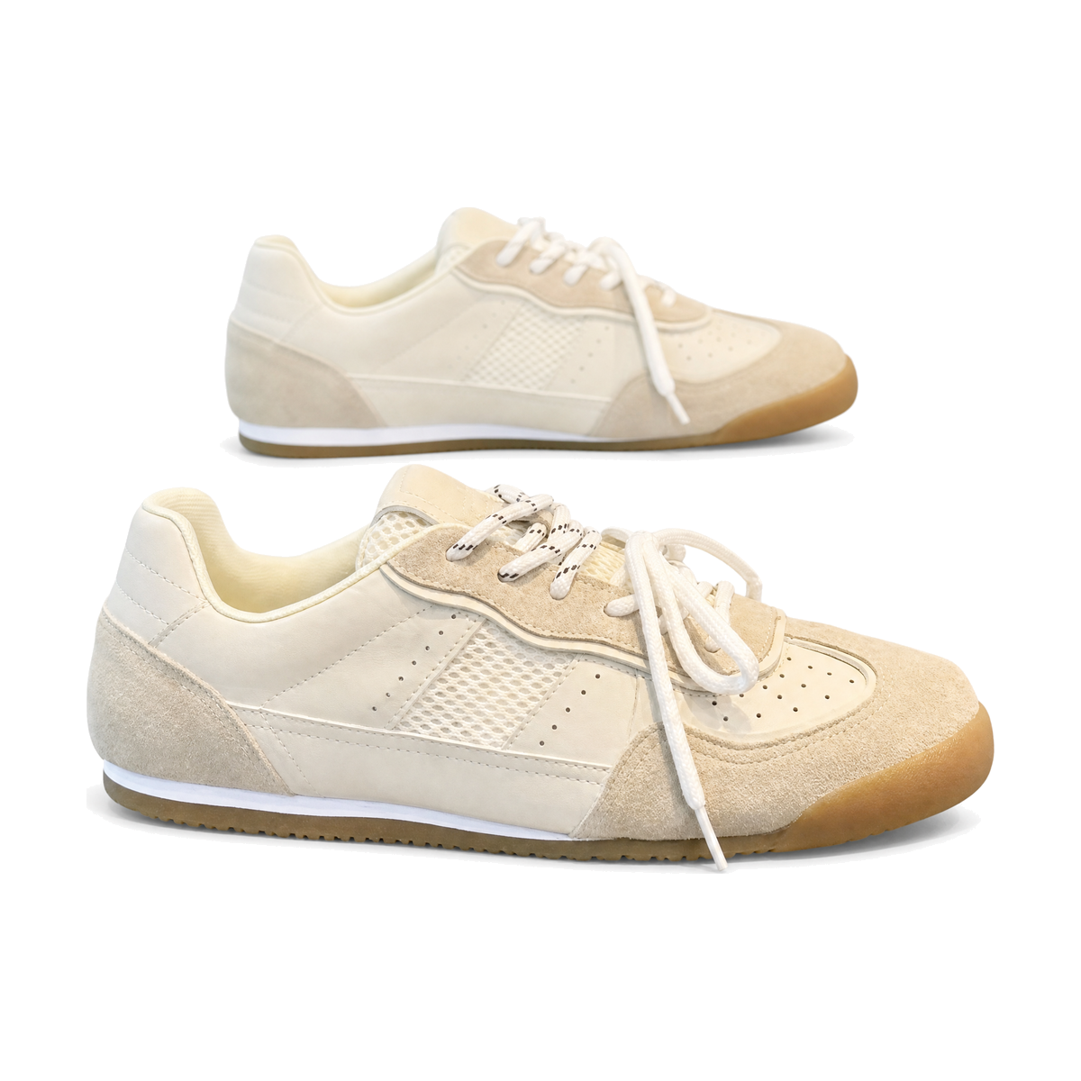 Men's Cream Gum-Sole Retro Trainer Sneakers