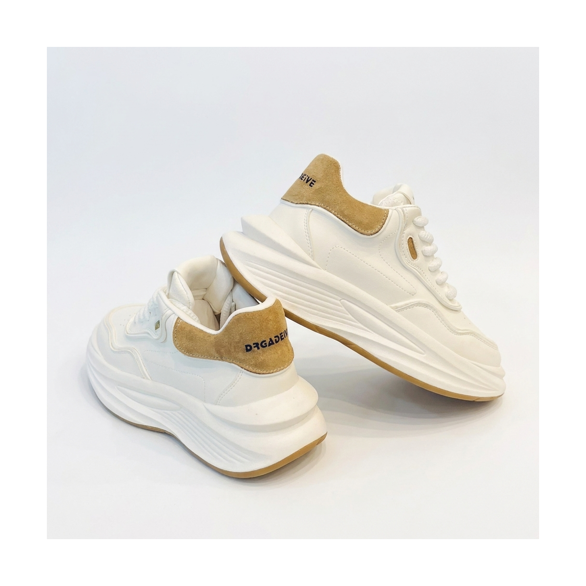 Men's Cream, Navy and Black Platform Running Sneakers