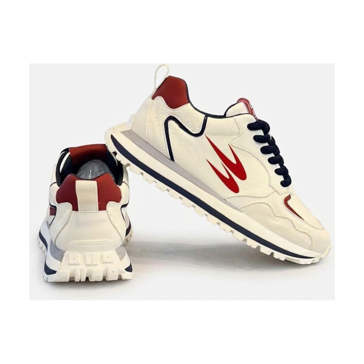 Men's Cream, Olive and Gray Retro Trainer Sneakers
