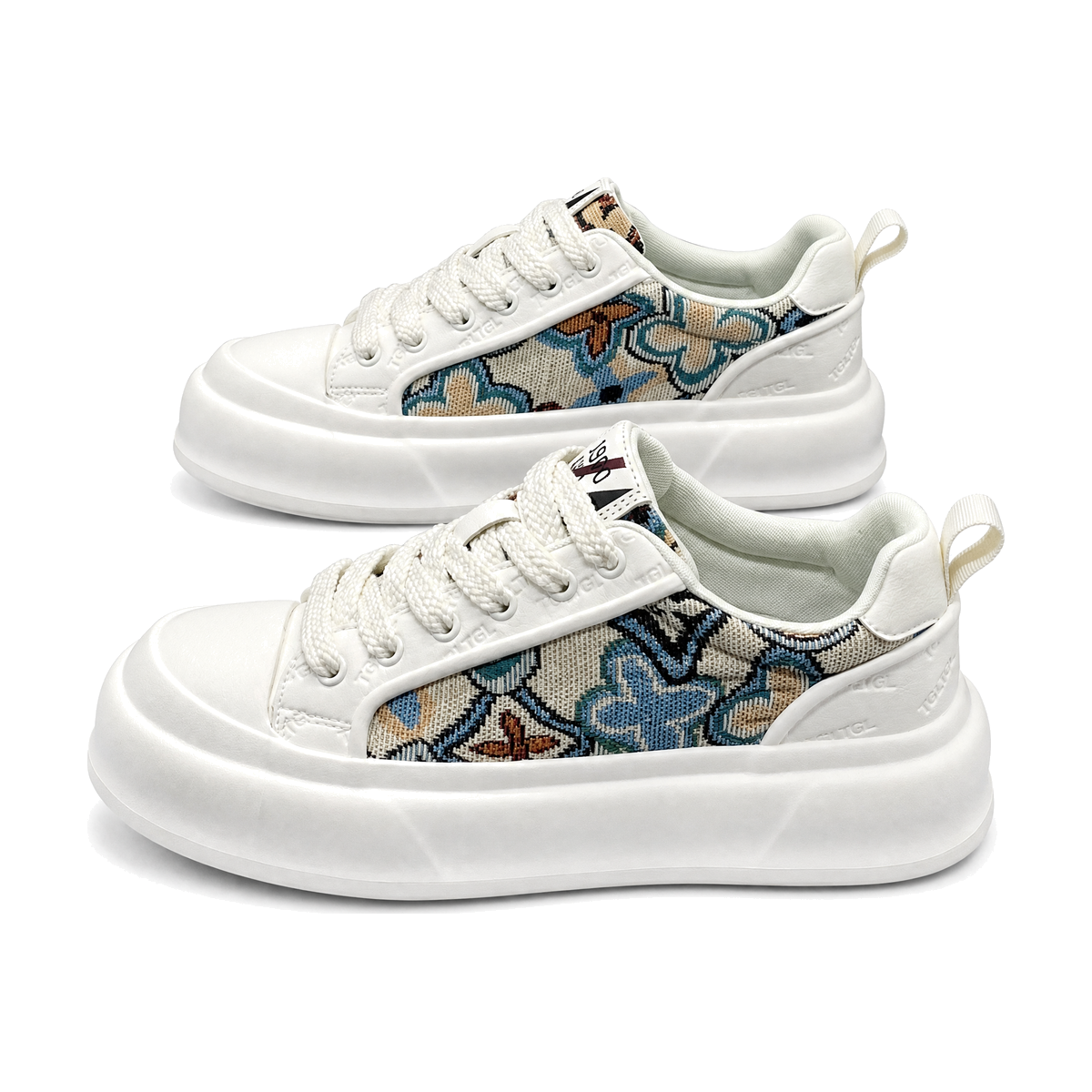 Men's Cream, Silver and Green Printed Canvas Sneakers