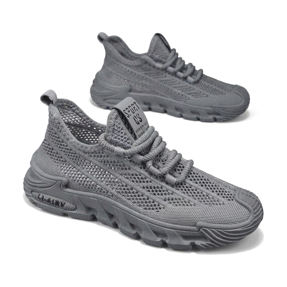 Men's Gray, Black and Orange Mesh Casual Sneakers
