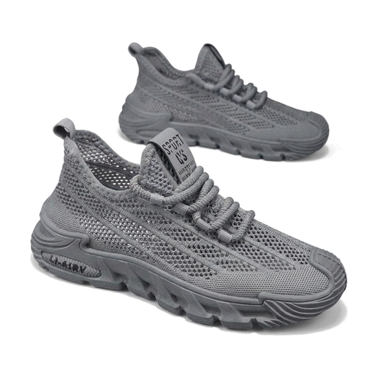 Men's Gray, Black and Orange Mesh Casual Sneakers