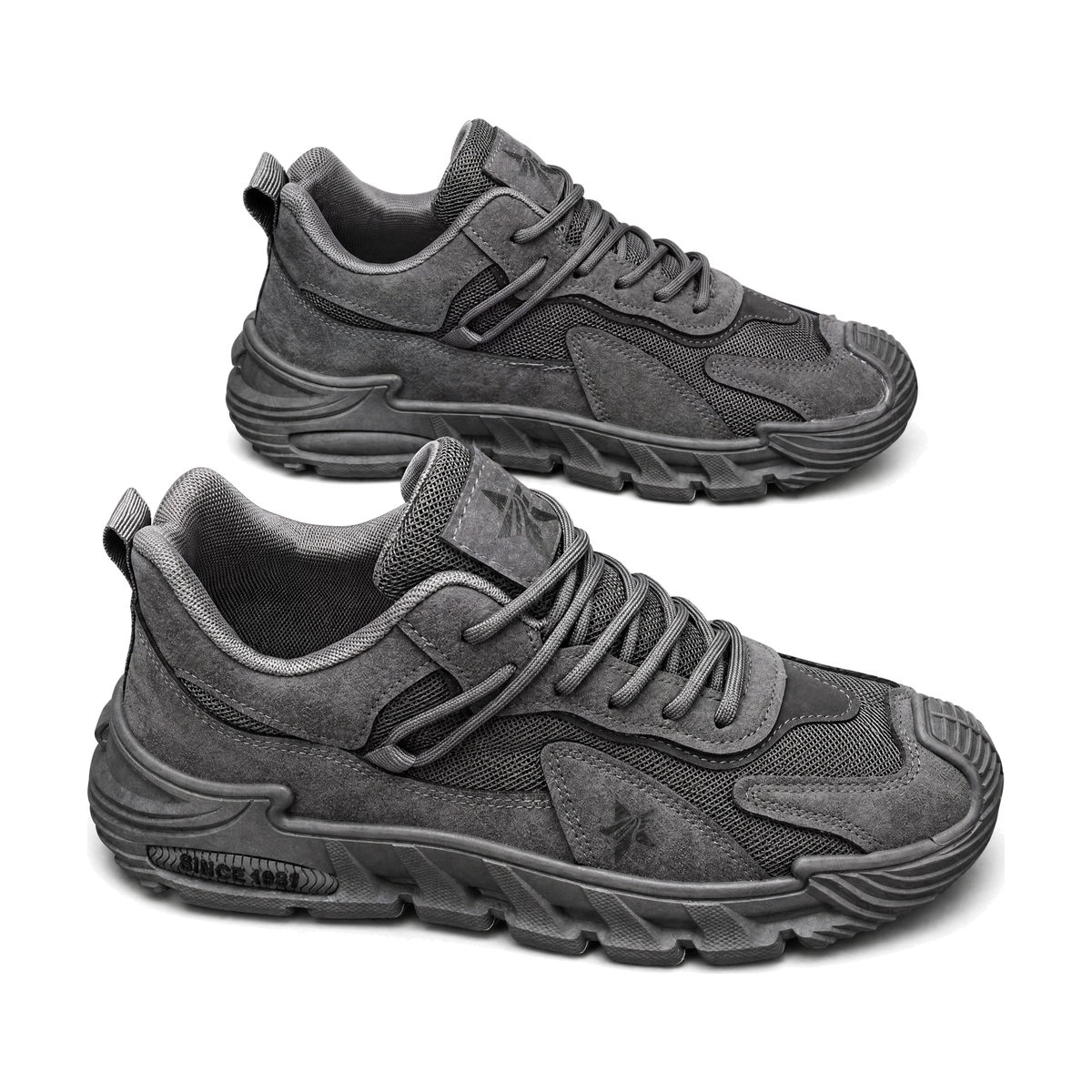 Men's Gray, Olive and Navy Retro Trainer Sneakers